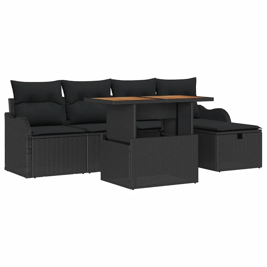 Ensemble de canapé de jardin 6 pcs Noir polyrotin - 2