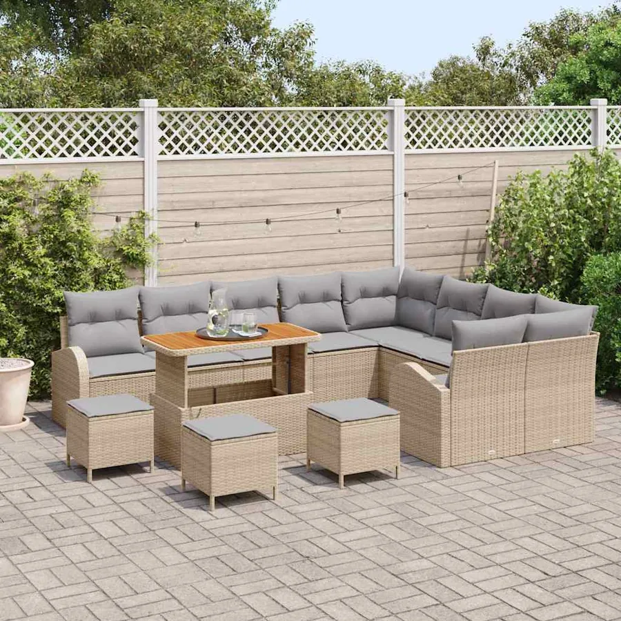 Ensemble de canapé de jardin 13 pcs Beige et Gris clair - 3