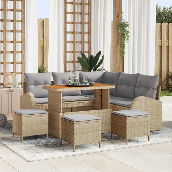 Ensemble de canapé de jardin 9 pcs Beige et Gris clair