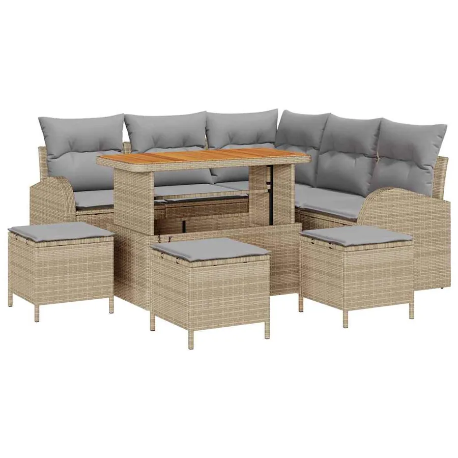 Ensemble de canapé de jardin 9 pcs Beige et Gris clair - 2