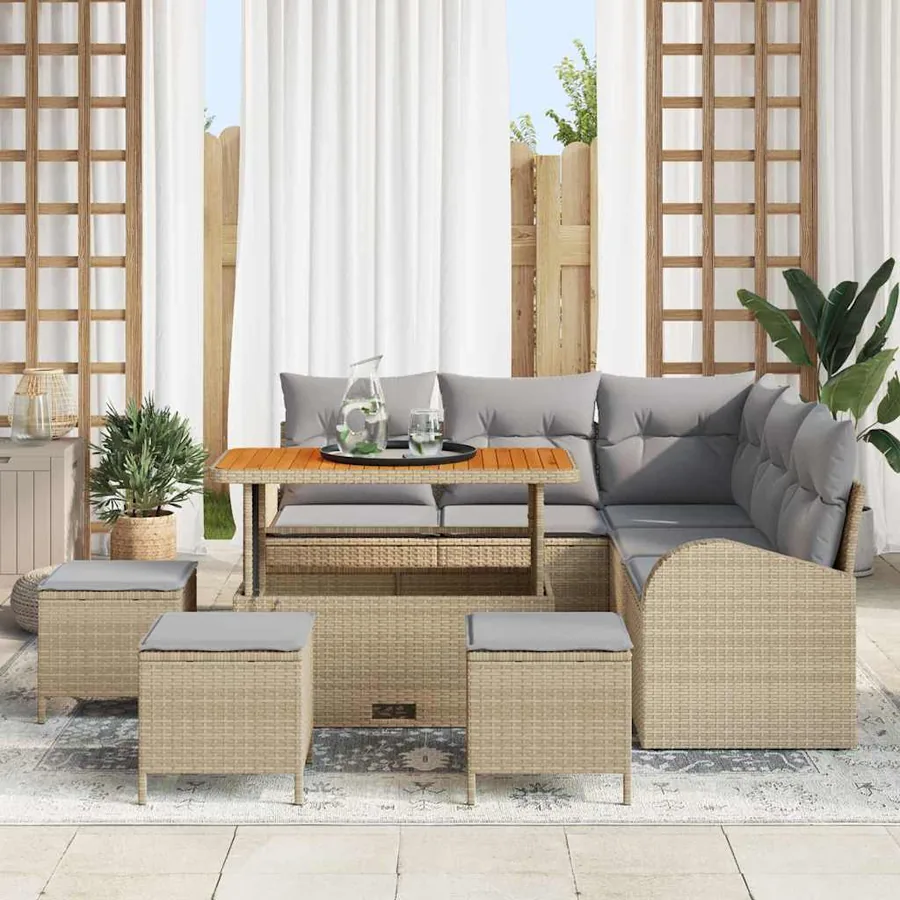 Ensemble de canapé de jardin 9 pcs Beige et Gris clair - 3