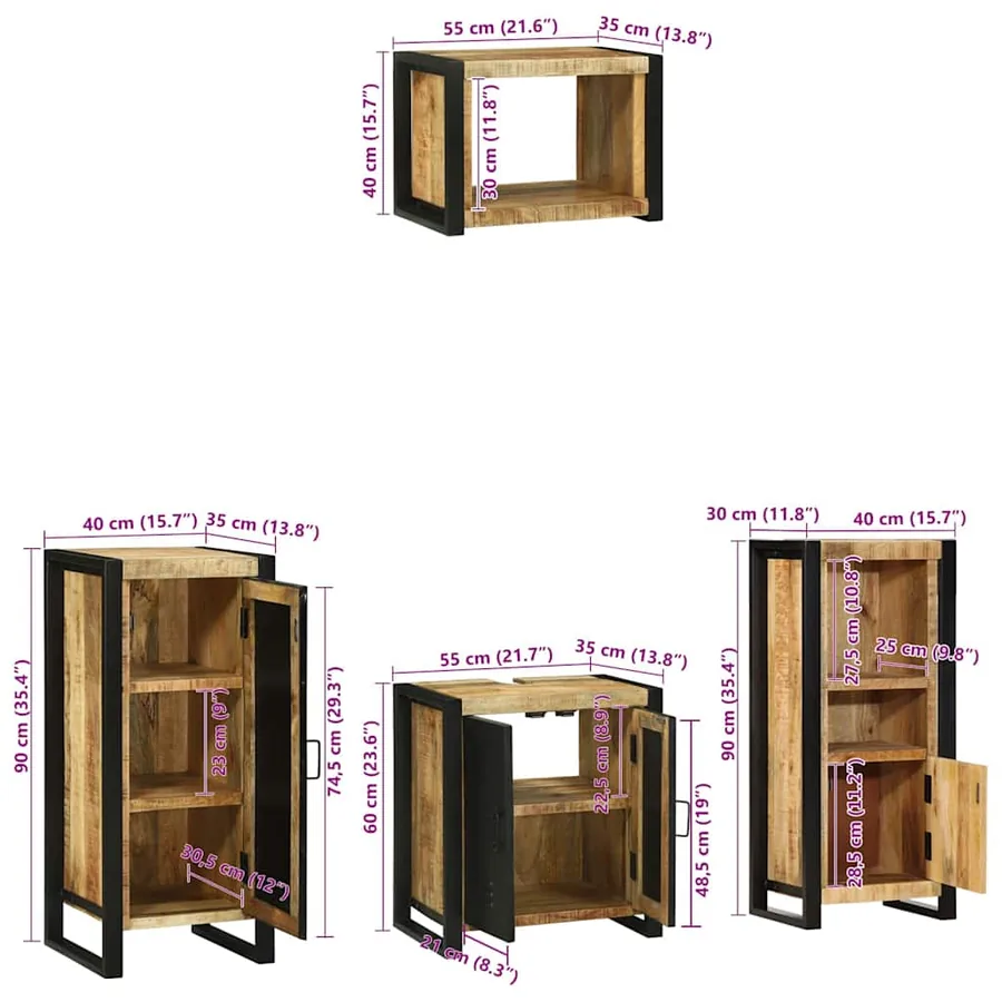 Ensemble de mobilier de salle de bain 4 pcs Bois Recyclé Solide - 17