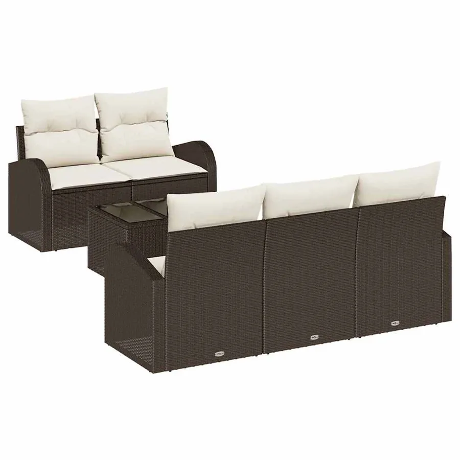 Ensemble de canapé de jardin 6 pcs Marron et Crème polyrotin - 2