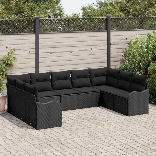 Ensemble de canapé de jardin avec stockage 9 pcs Noir polyrotin