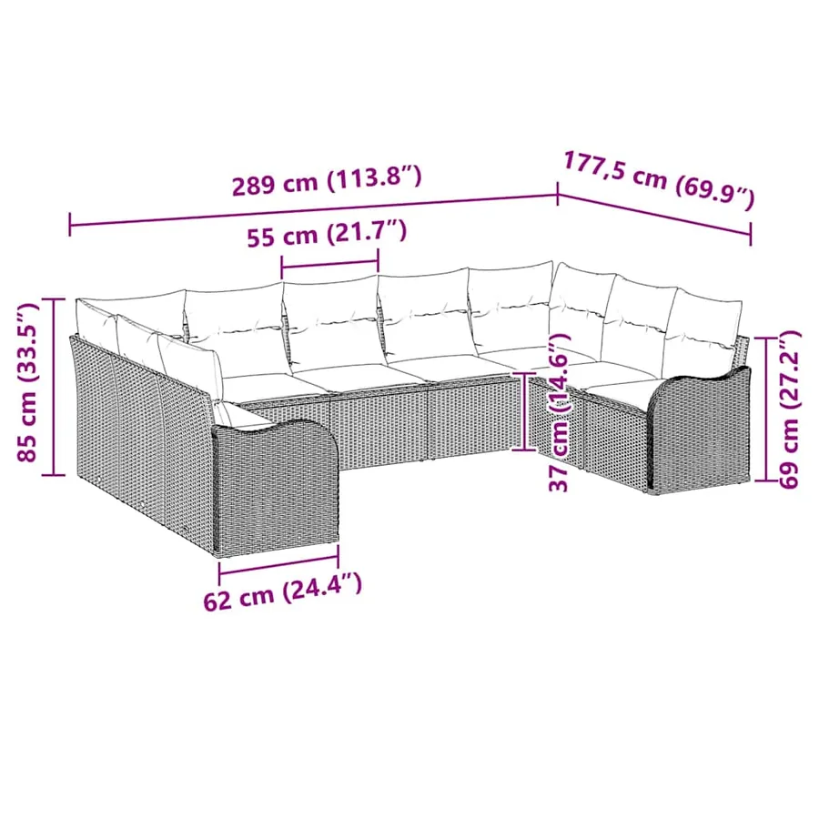 Ensemble de canapé de jardin avec stockage 9 pcs Noir polyrotin - 12