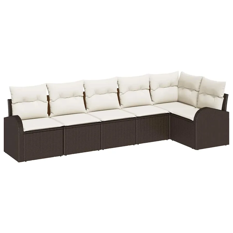 Ensemble de canapé de jardin 6 pcs Marron et blanc polyrotin - 2