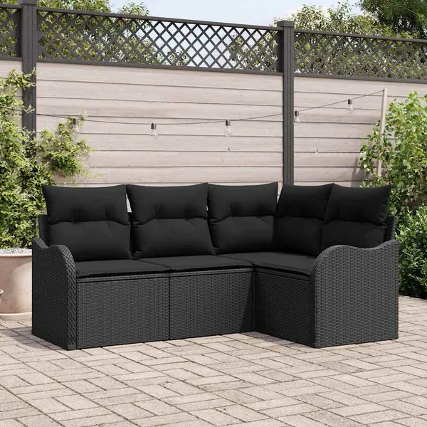 Ensemble de canapé de jardin avec stockage 4 pcs Noir polyrotin