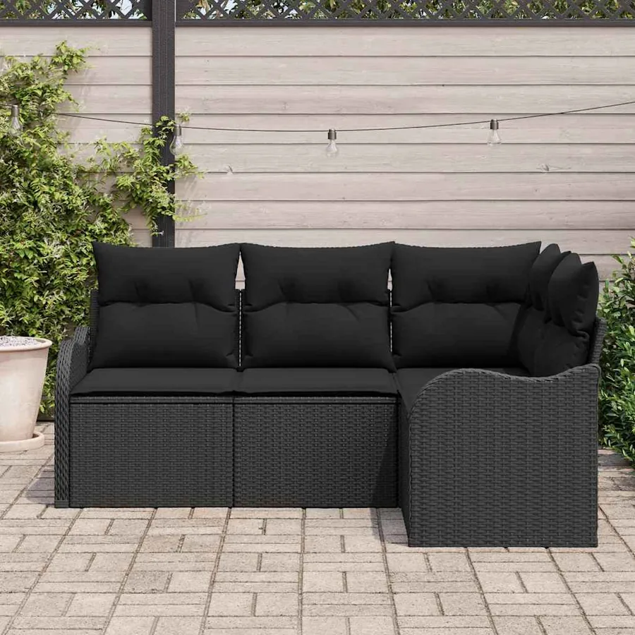 Ensemble de canapé de jardin avec stockage 4 pcs Noir polyrotin - 3