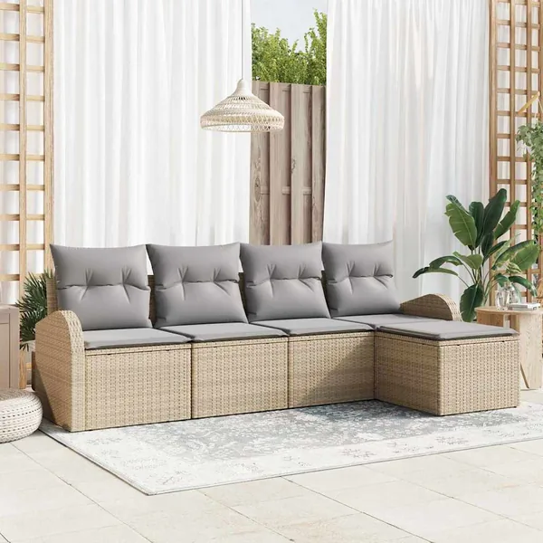 Ensemble de Canapés 5 pcs Beige et Gris clair polyrotin