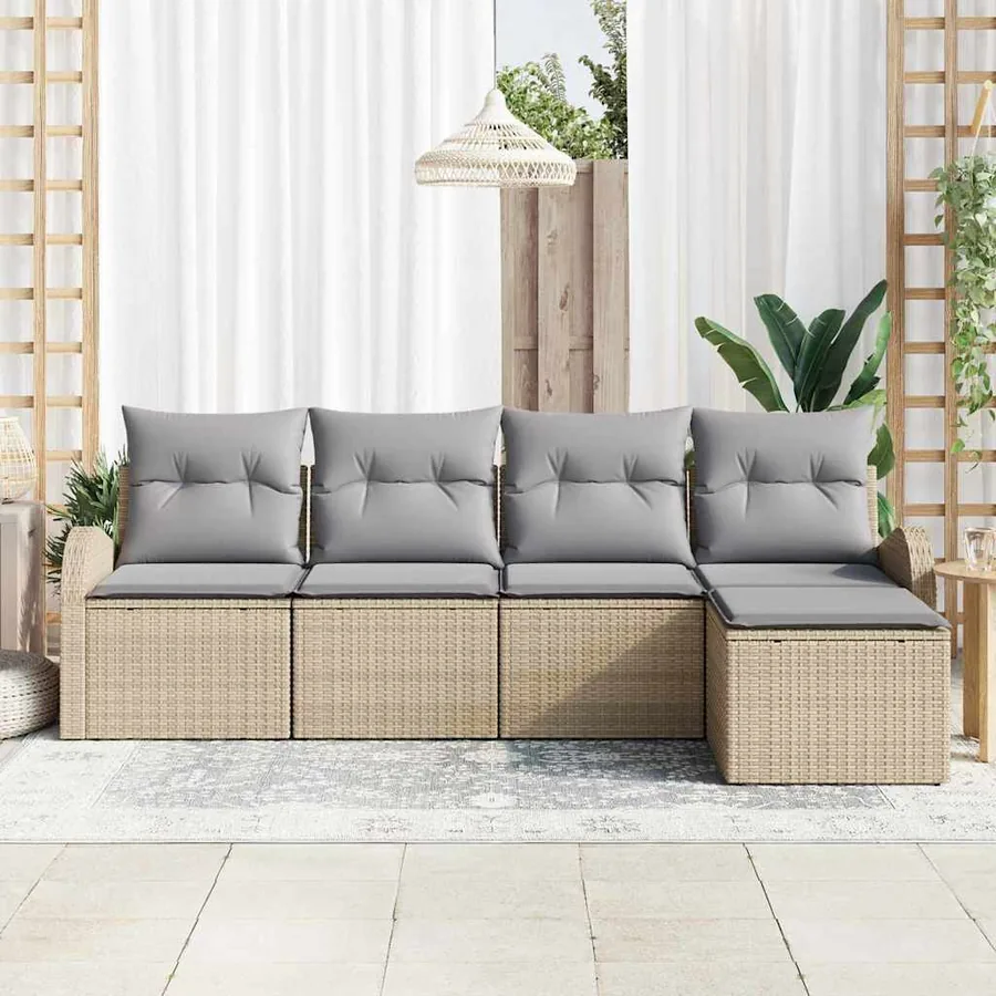 Ensemble de Canapés 5 pcs Beige et Gris clair polyrotin - 3