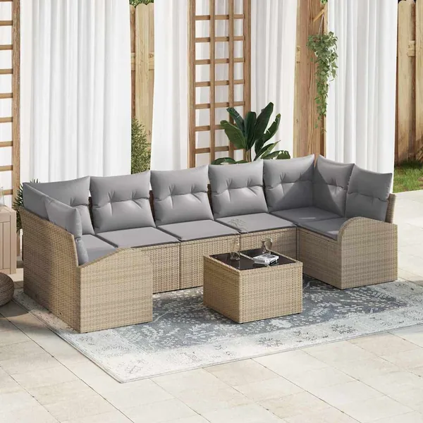 Ensemble de canapé de jardin 8 pcs Beige et gris polyrotin