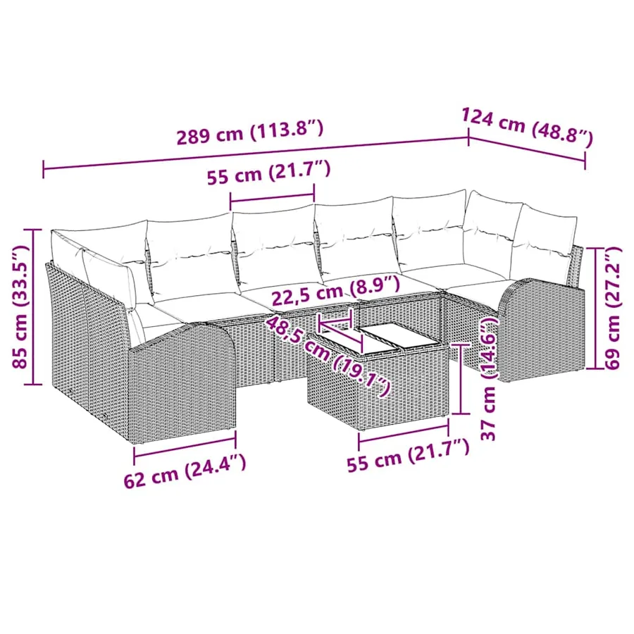 Ensemble de canapé de jardin 8 pcs Beige et gris polyrotin - 11