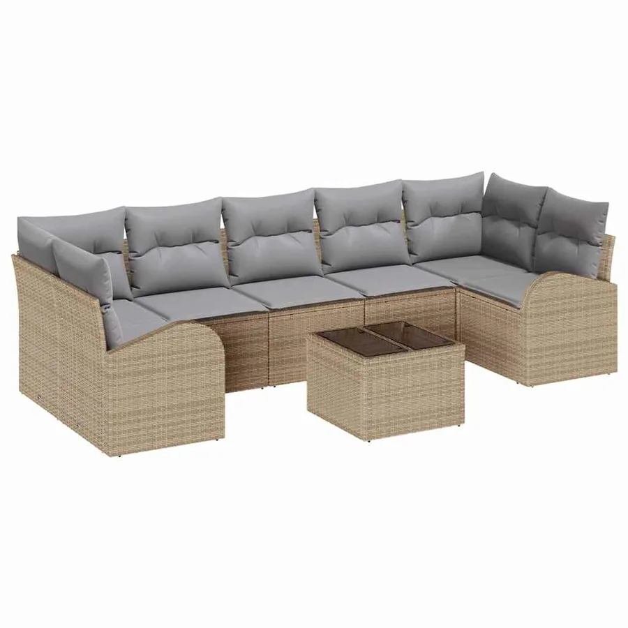 Ensemble de canapé de jardin 8 pcs Beige et gris polyrotin - 2