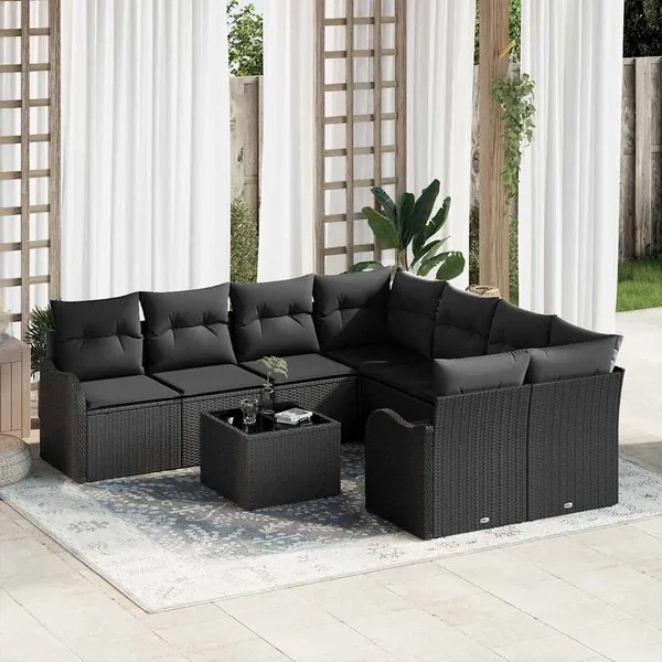 Ensemble de canapé de jardin avec coussin 9 pcs Noir