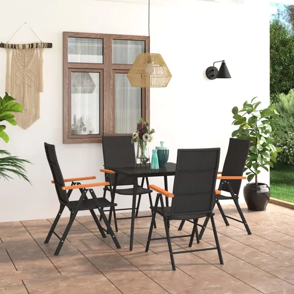 Ensemble à manger de jardin 5 pcs noir et marron