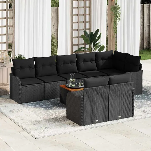 Ensemble de canapé de jardin avec stockage 9 pcs Noir polyrotin