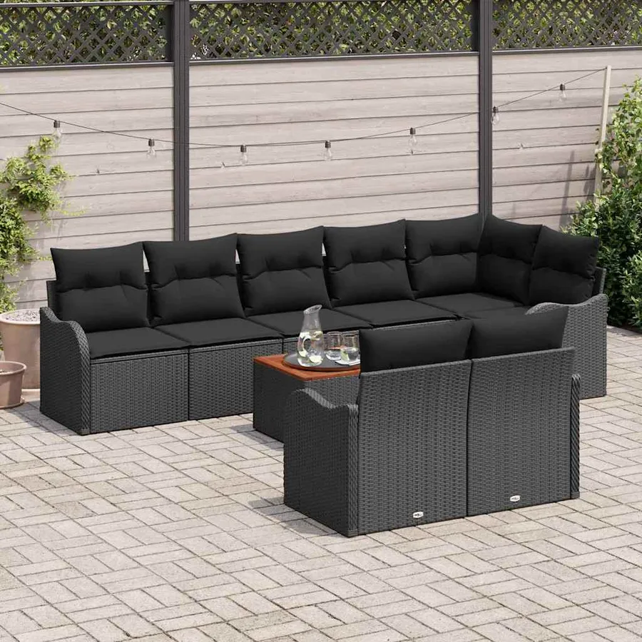 Ensemble de canapé de jardin avec stockage 9 pcs Noir polyrotin - 3