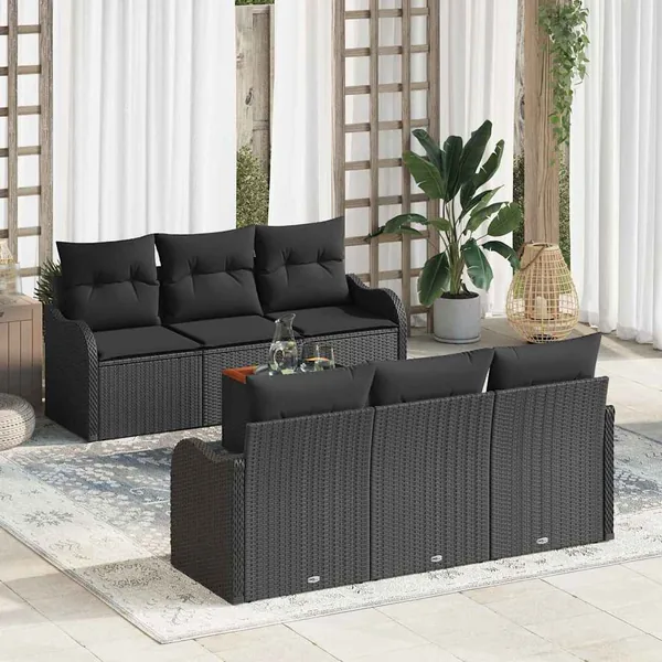 Ensemble de canapé de jardin avec stockage 7 pcs Noir polyrotin