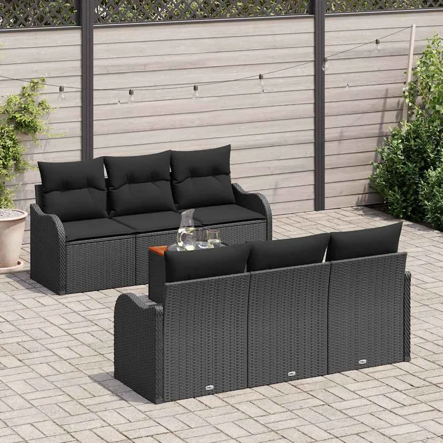 Ensemble de canapé de jardin avec stockage 7 pcs Noir polyrotin - 3