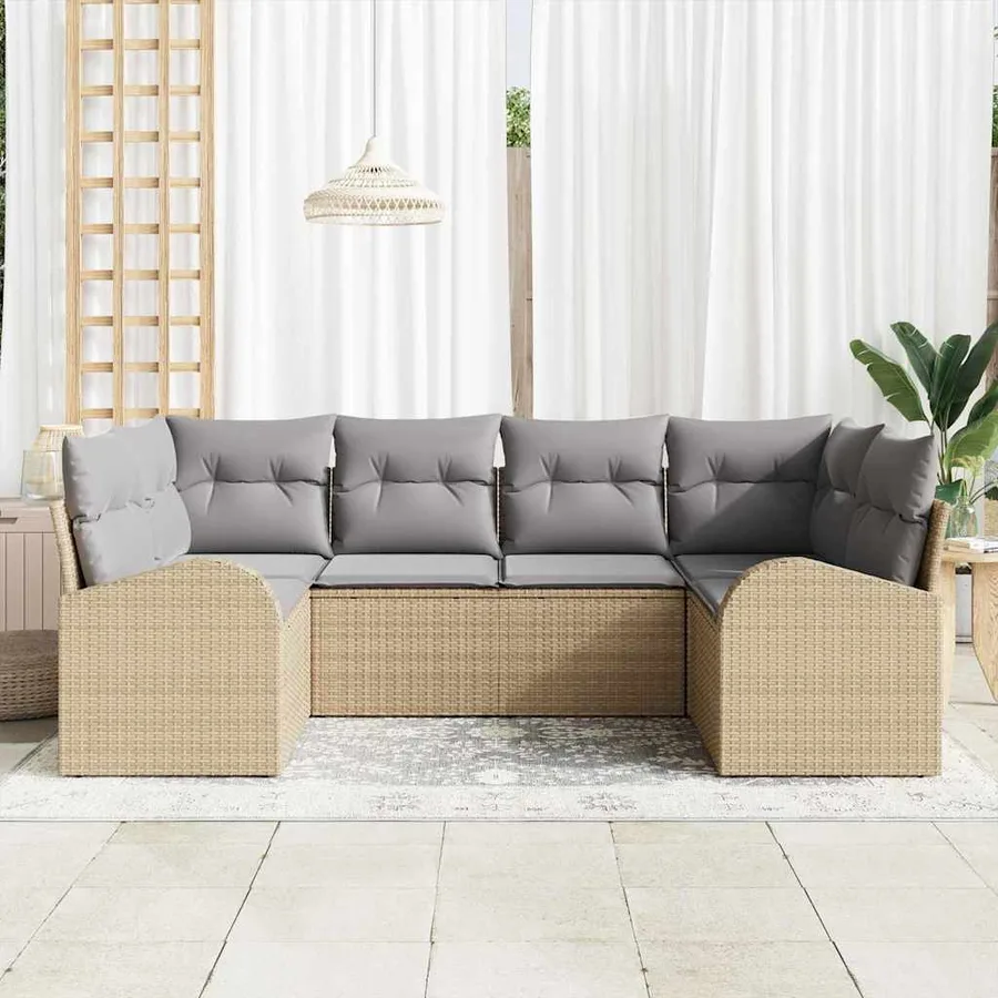Ensemble de canapé de jardin 6 pcs Beige et Gris clair - 3