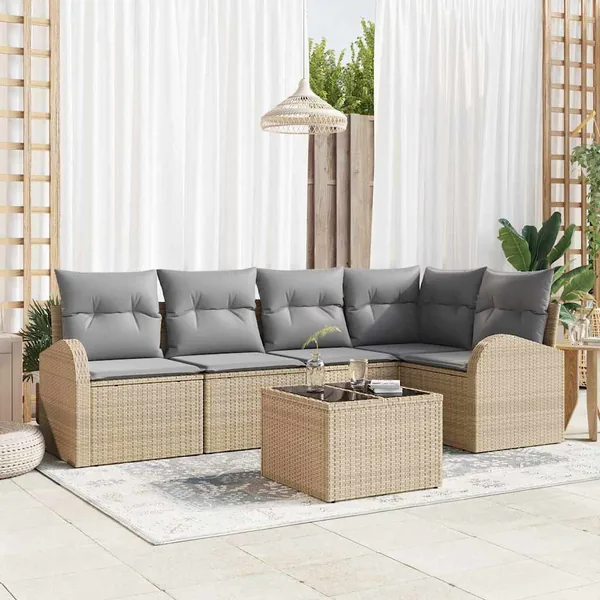 Ensemble de canapé de jardin 6 pcs Beige et gris clair