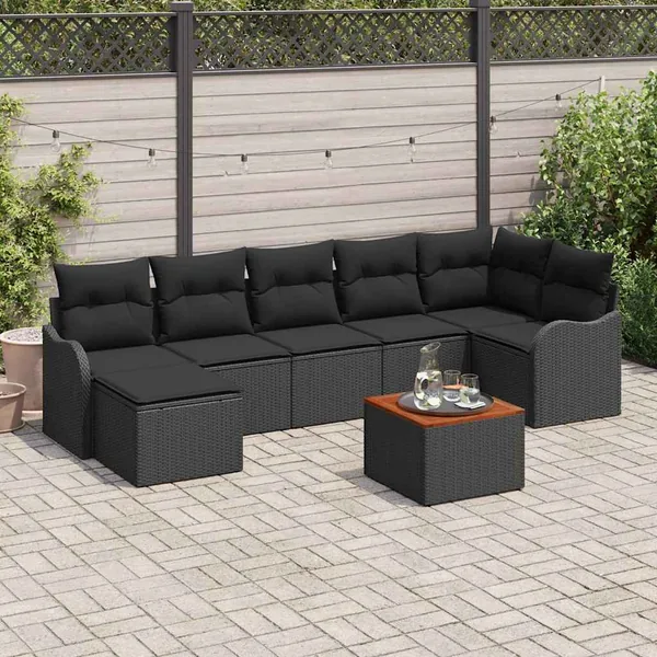 Ensemble de canapé de jardin avec stockage 8 pcs Noir polyrotin