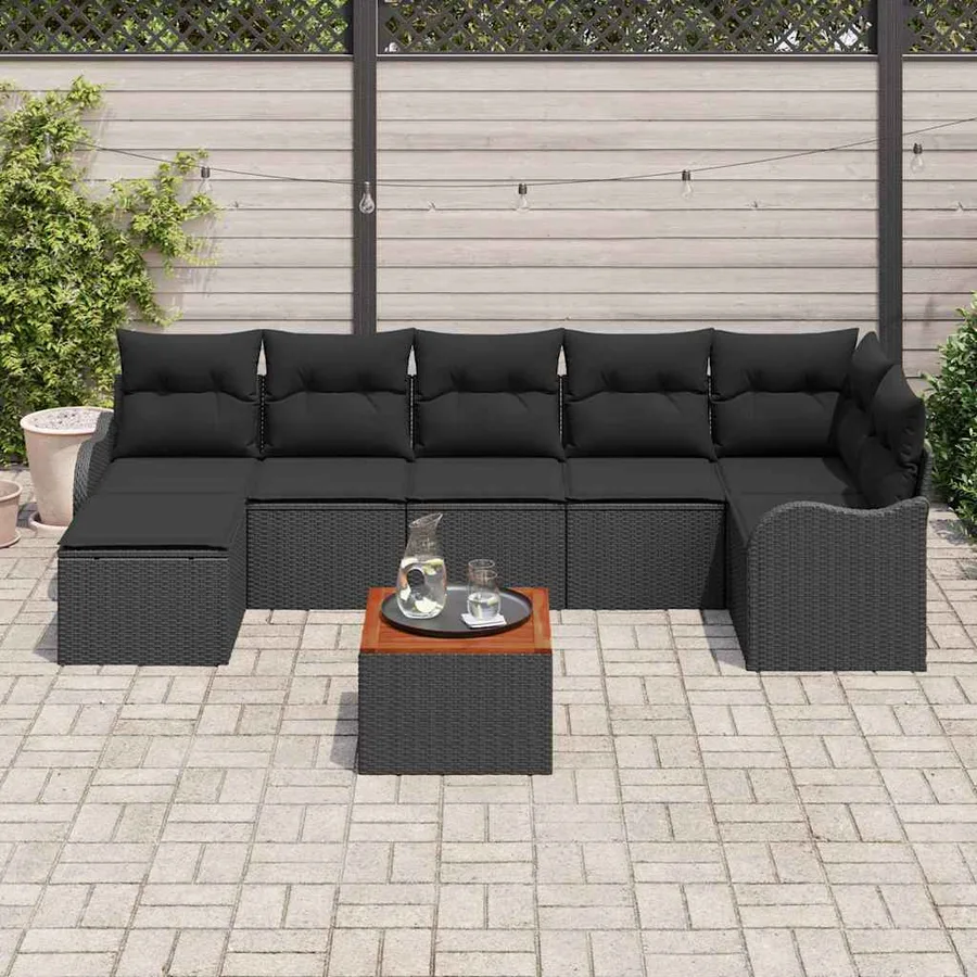 Ensemble de canapé de jardin avec stockage 8 pcs Noir polyrotin - 3