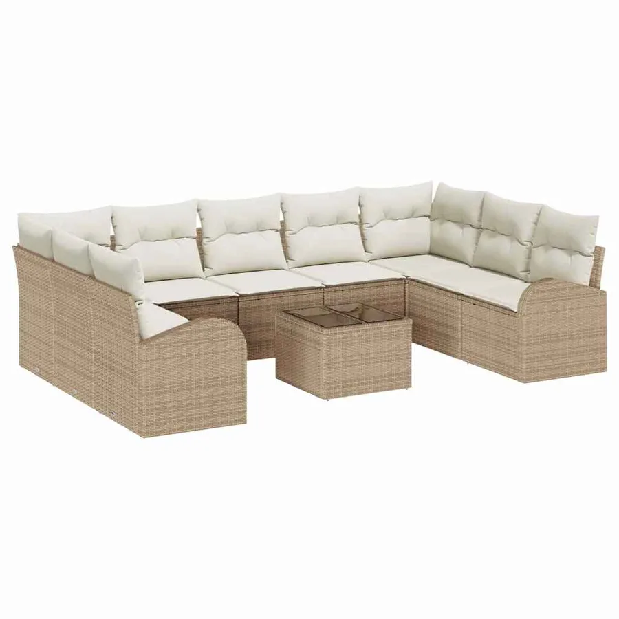 Ensemble de canapé de jardin 10 pcs Beige et blanc polyrotin - 2