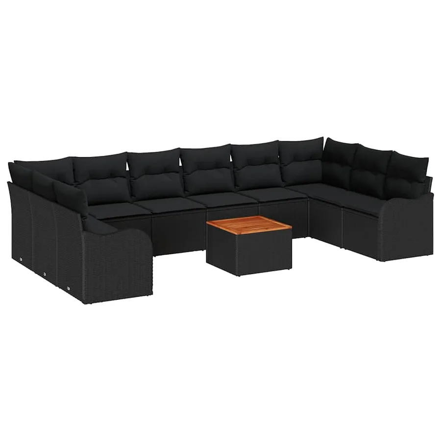 Ensemble de canapé de jardin 10 pcs Noir polyrotin - 2