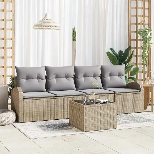 Ensemble de canapé de jardin 5 pcs Beige et gris polyrotin