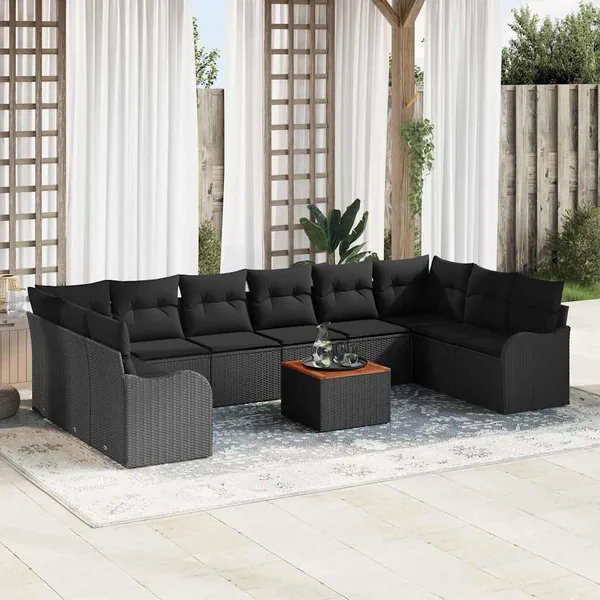 Ensemble de canapé de jardin 11 pcs Noir polyrotin