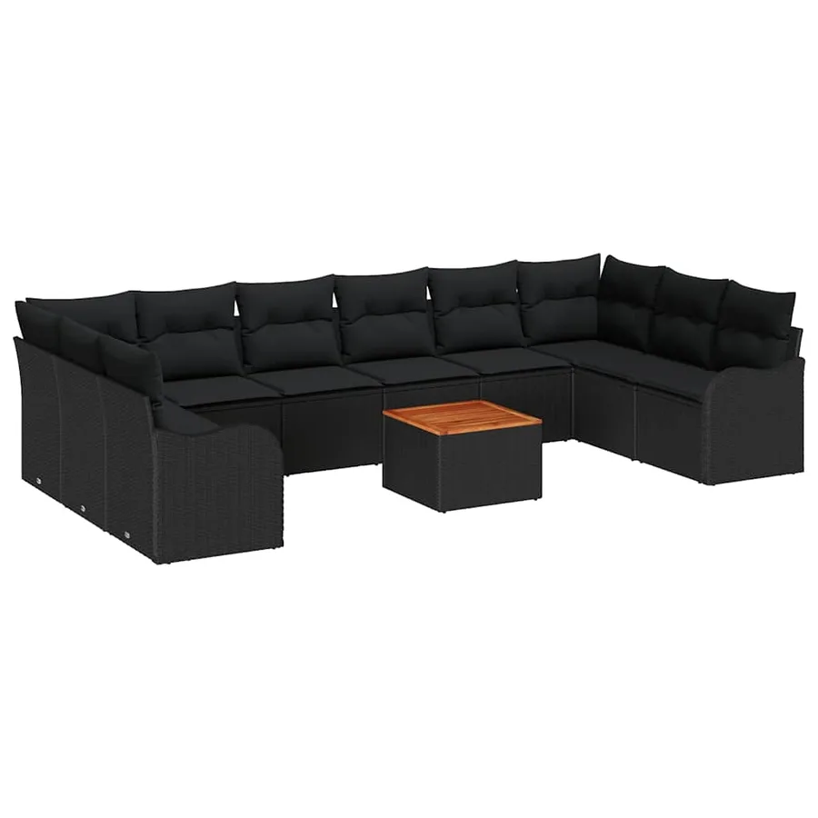 Ensemble de canapé de jardin 11 pcs Noir polyrotin - 2