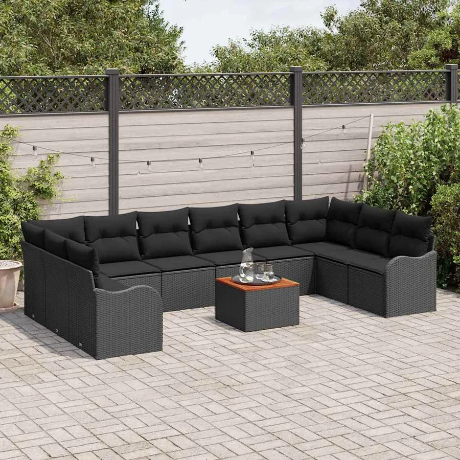 Ensemble de canapé de jardin 11 pcs Noir polyrotin - 3