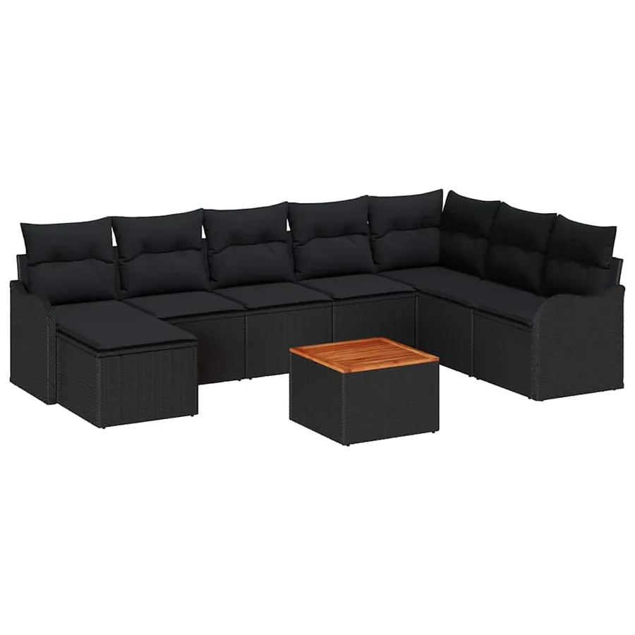 Ensemble de canapé de jardin avec stockage 9 pcs Noir polyrotin - 2