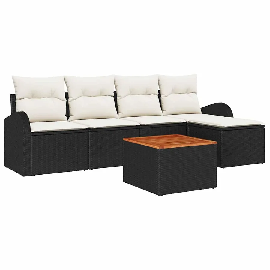 Ensemble de canapé de jardin avec coussin 6 pcs Noir polyrotin - 2