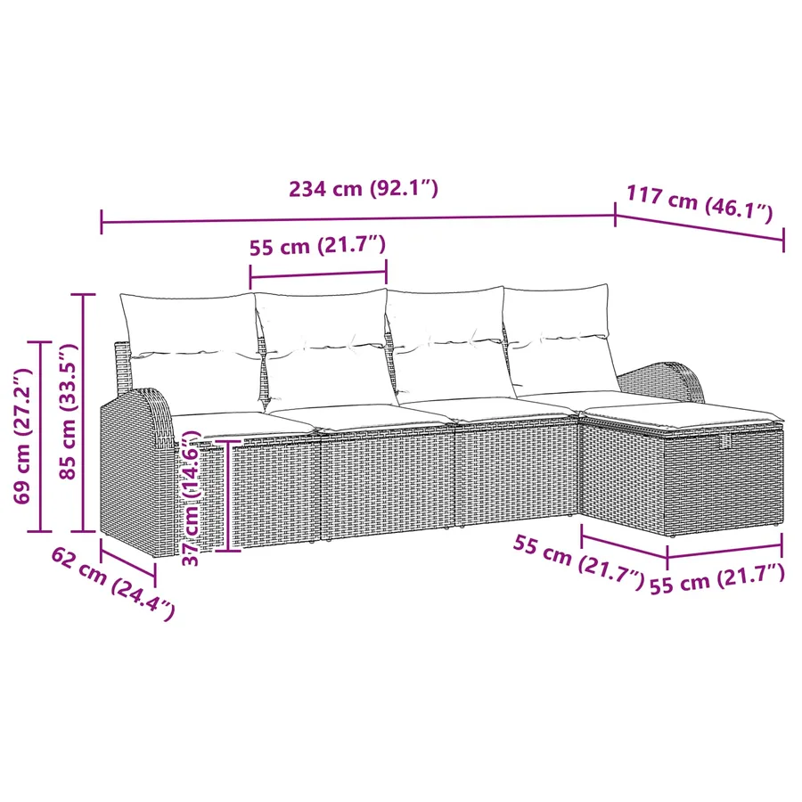 Ensemble de Canapés 5 pcs Beige et Gris clair polyrotin - 5