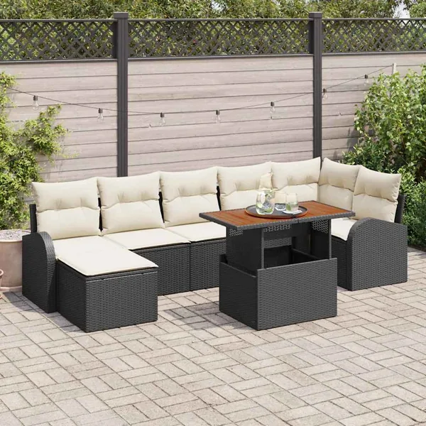 Ensemble de canapé de jardin avec coussin 8 pcs Noir et crème