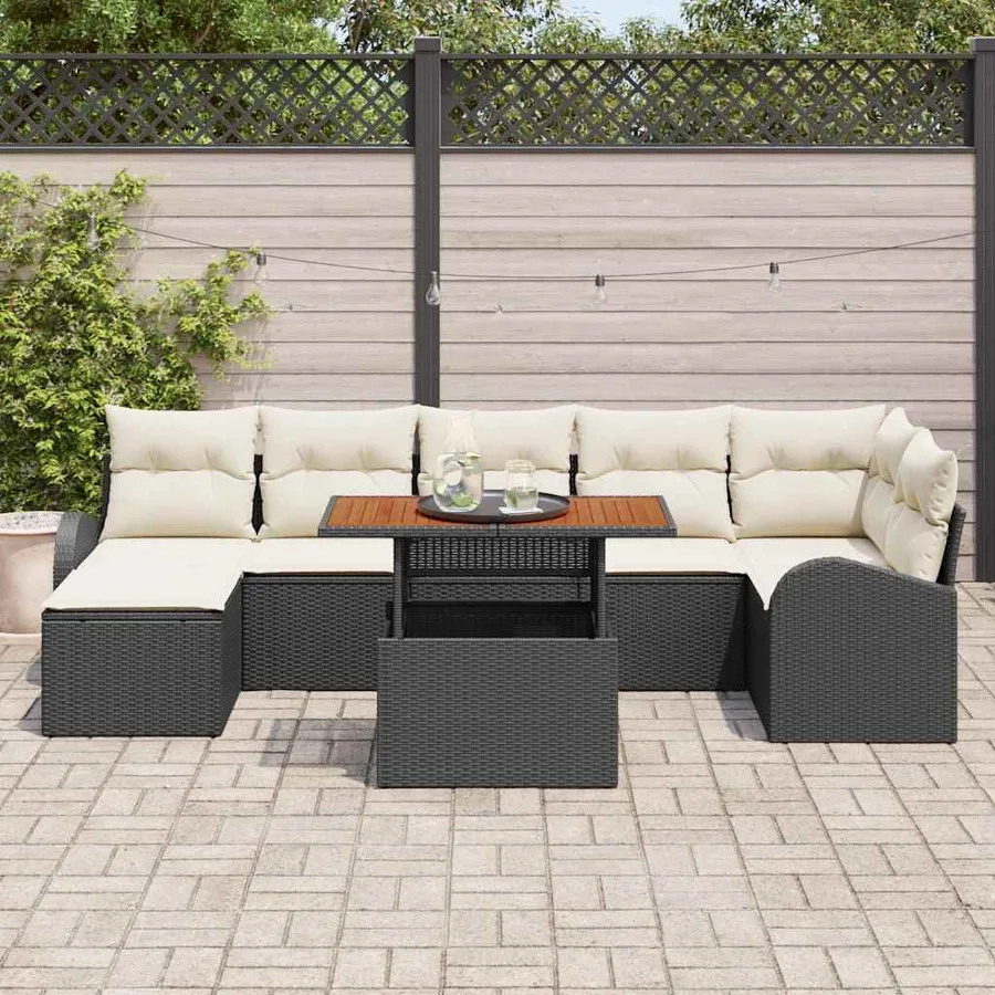 Ensemble de canapé de jardin avec coussin 8 pcs Noir et crème - 3