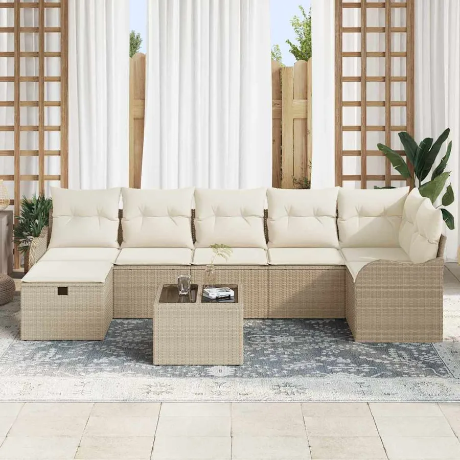 Ensemble de Canapés avec coussin Beige et crème polyrotin - 3