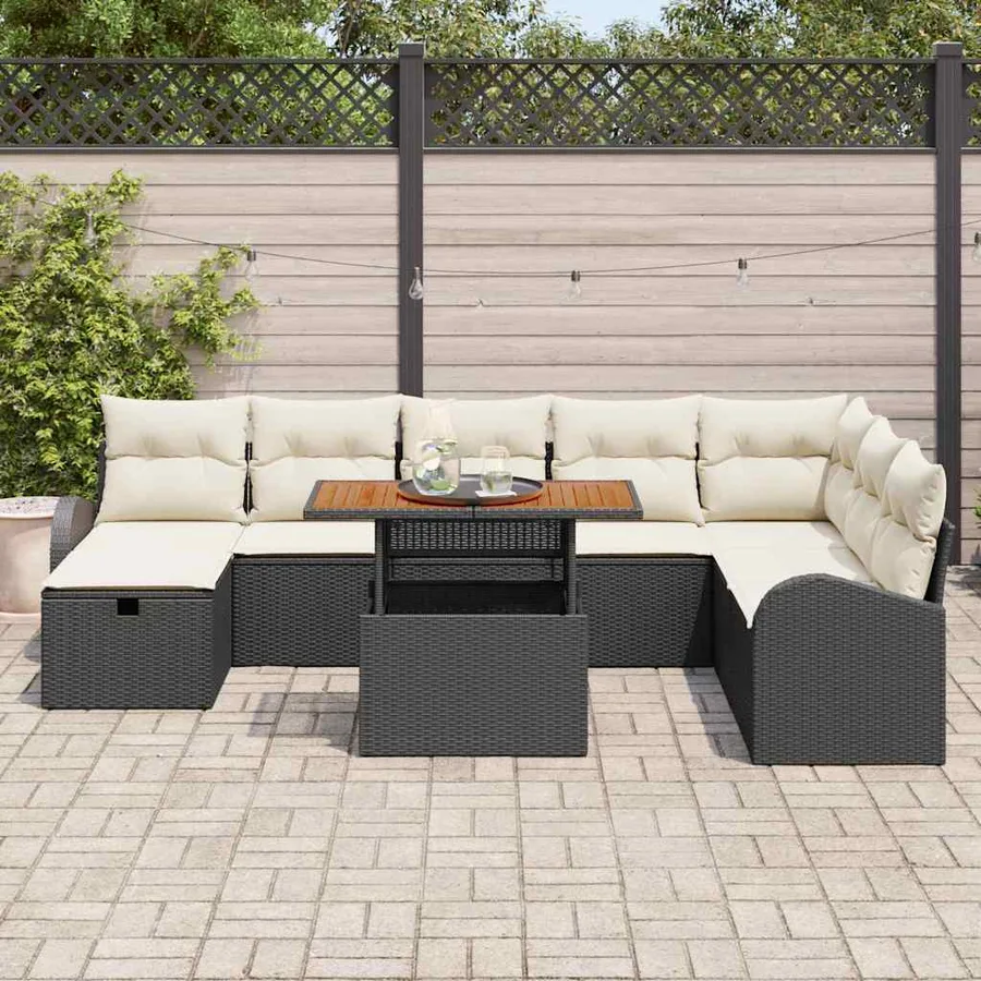 Ensemble de canapé de jardin avec coussin 9 pcs Noir polyrotin - 3