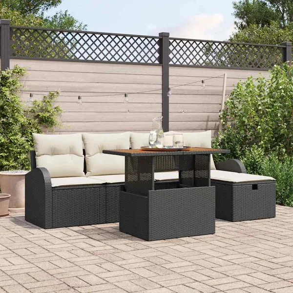 Ensemble de canapé de jardin avec coussin 6 pcs Noir polyrotin