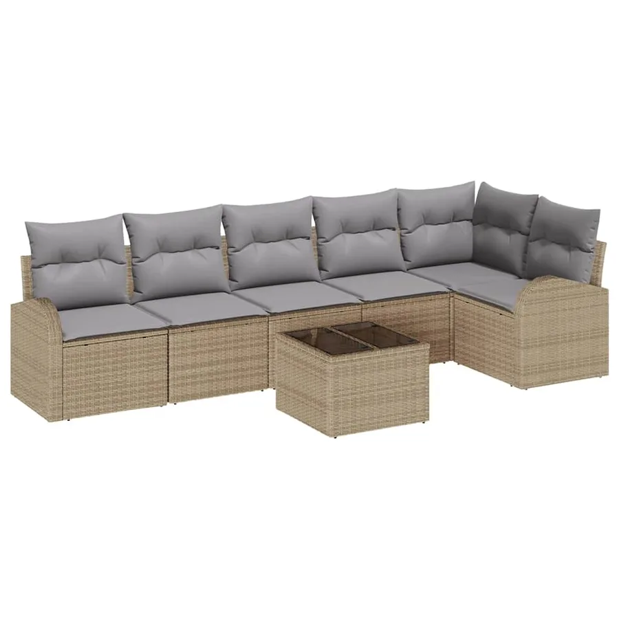 Ensemble de canapé de jardin 7 pcs Beige Poly rotin - 2