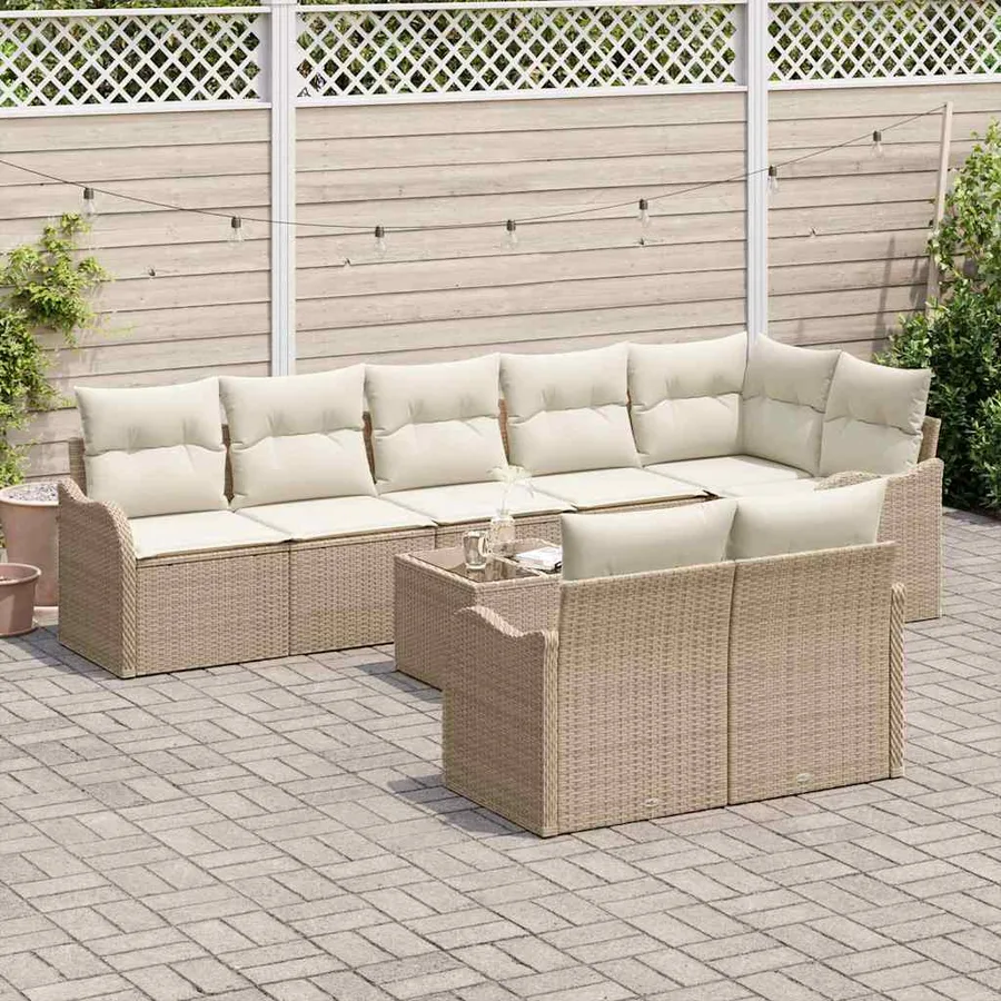 Ensemble de canapé de jardin 9 pcs Beige polyrotin - 3