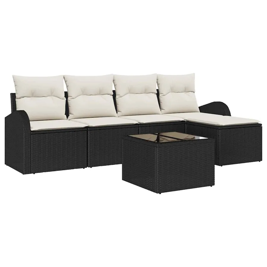 Ensemble de canapé de jardin avec coussin 6 pcs Noir Poly rotin - 2