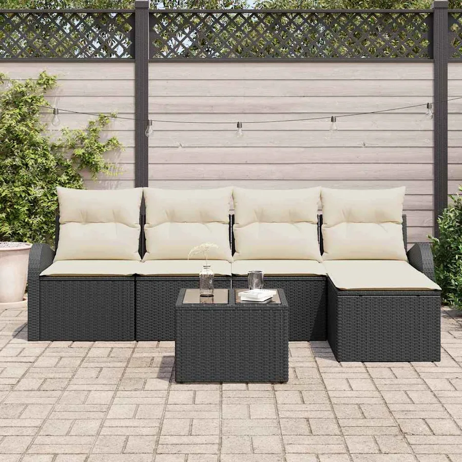 Ensemble de canapé de jardin avec coussin 6 pcs Noir Poly rotin - 3