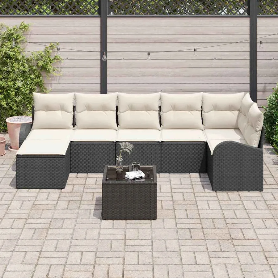 Ensemble de canapé de jardin avec coussin 8 pcs Noir Poly rotin - 3