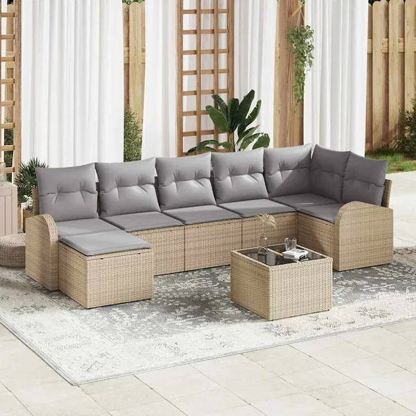 Ensemble de canapé de jardin 8 pcs Beige Poly rotin