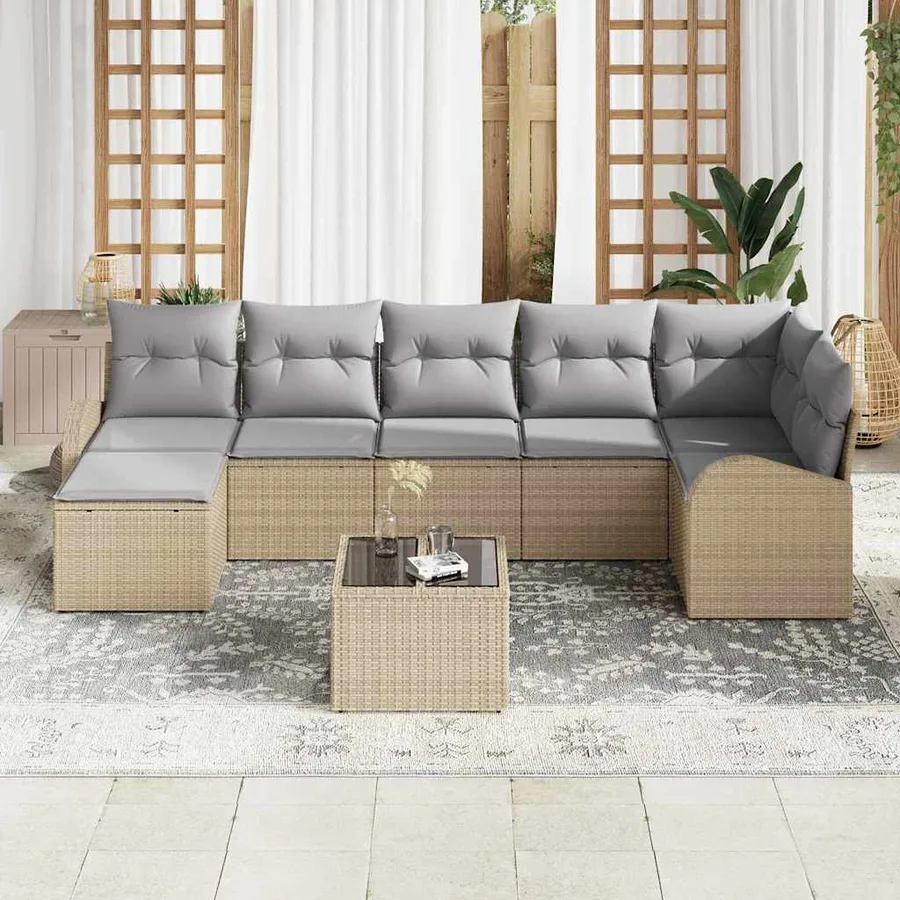 Ensemble de canapé de jardin 8 pcs Beige Poly rotin - 3