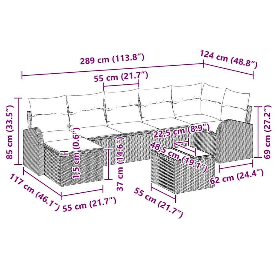 Ensemble de canapé de jardin 8 pcs Beige Poly rotin - 8