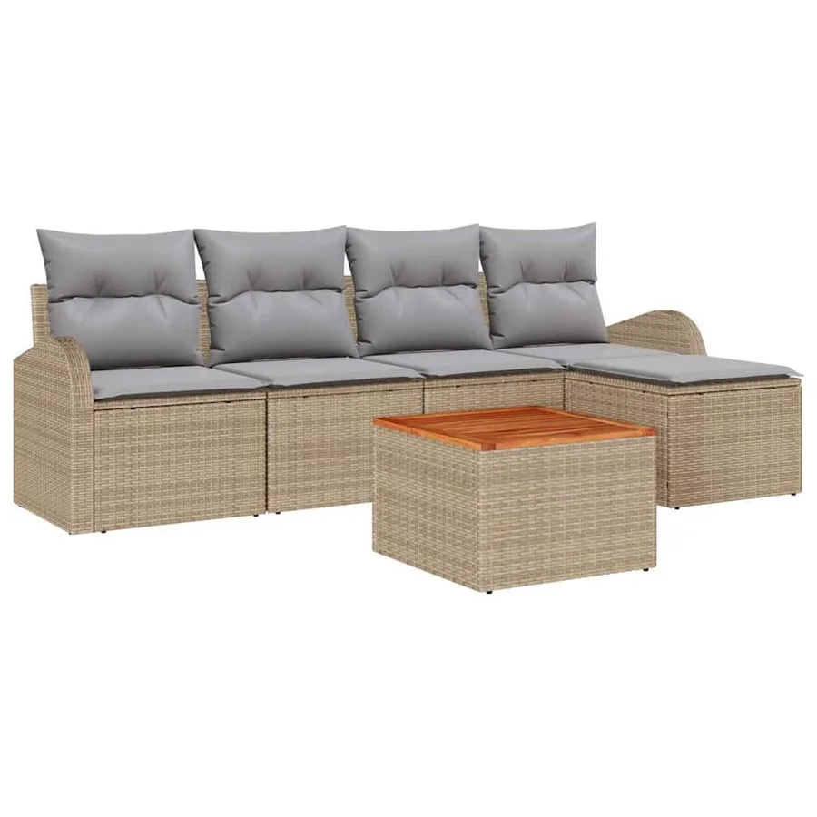 Ensemble de canapé de jardin avec coussin 6 pcs Beige polyrotin - 2